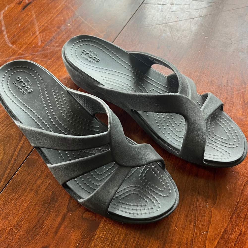 Crocs Meleen Twist‎ Wedge Sandals Black Dual Comfort Womens 11 Slide Shoes